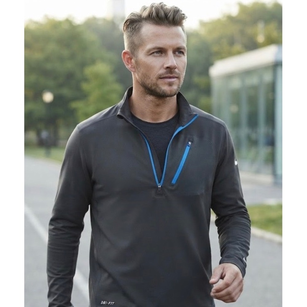Nike Running Dri-FIT Half Zip Pullover Gray Blue Mens Medium 502902-062